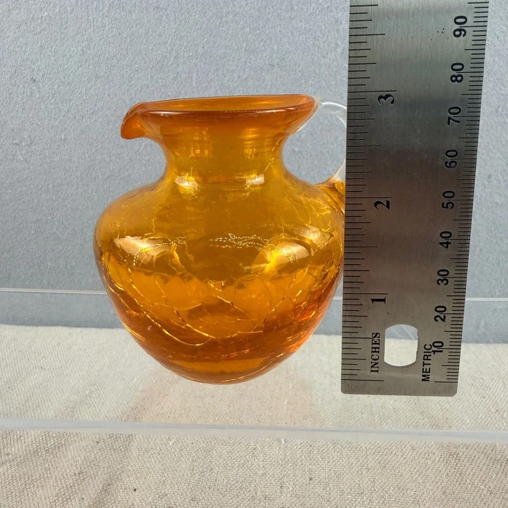 Vintage Amber Crackle Glass Mini Pitcher 3 Inch Hand Blown‎ Decorative Vase